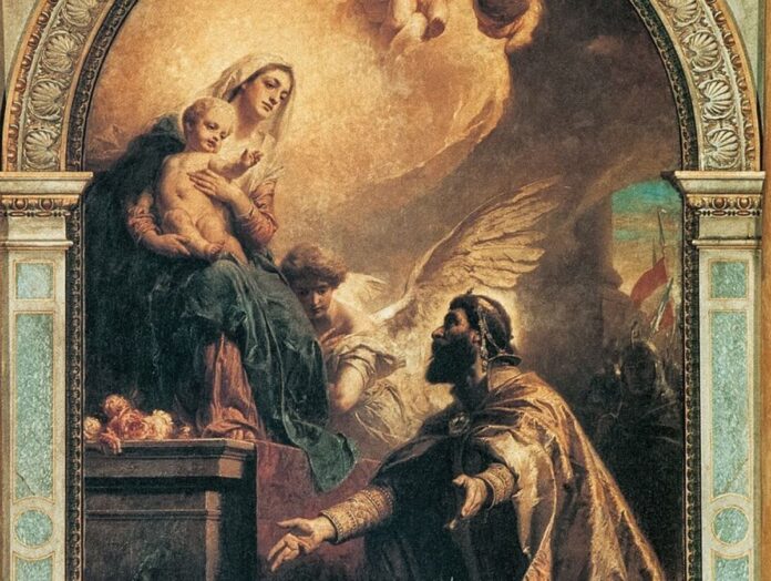 Benczúr Gyula: Szent István Szűz Mária oltalmába ajánlja Magyarországot